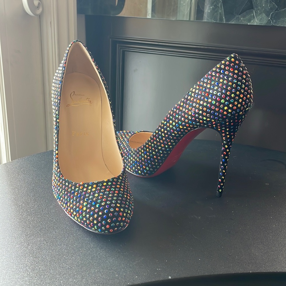 STUNNING CHRISTIAN LOUBOUTIN HEELS FIFI SUEDE 3D 39.5 Multi-color/black